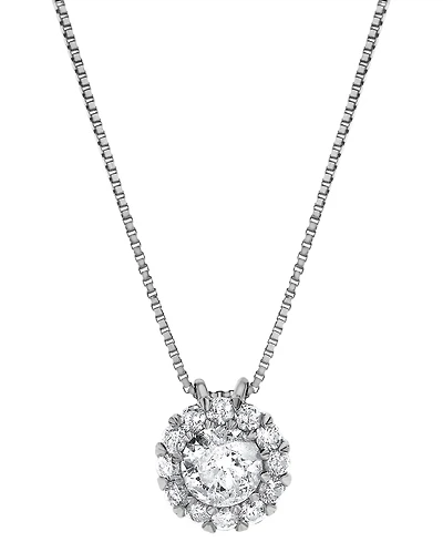 Diamond Halo Pendant Necklace (1/2 ct. t.w.) in 14k White Gold