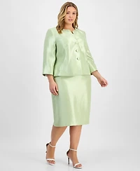 Le Suit Plus Collarless Three-Button 3/4-Sleeve Jacket & Slim Skimmer Skirt
