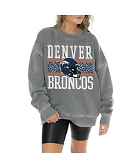 Gameday Couture Women's Gray Denver Broncos Vintage Wash Oversized Crewneck Fleece Pullover