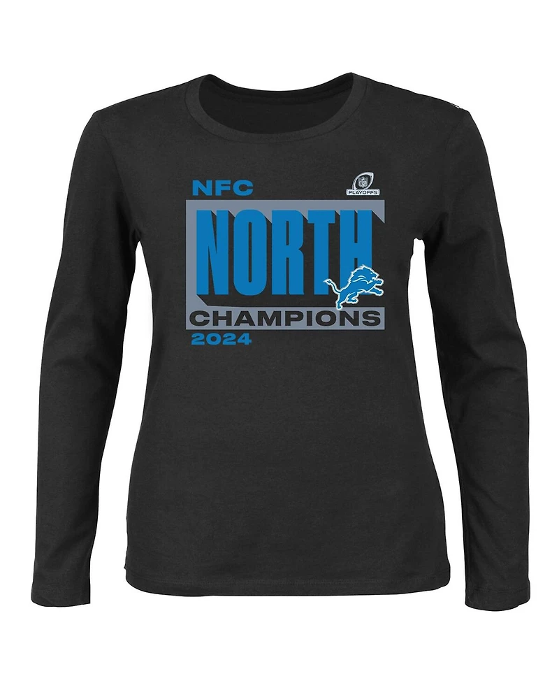 Fanatics Women's Black Detroit Lions 2024 Nfc North Division Champions Plus Long Sleeve Scoop Neck T-Shirt