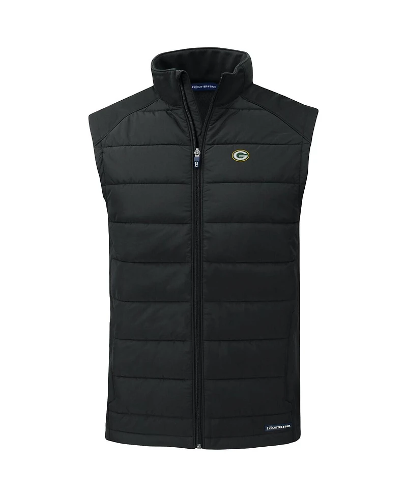 Cutter & Buck Men's Black Green Bay Packers Primary Mark Evoke PrimaLoft Hybrid Eco Softshell Full-Zip Vest