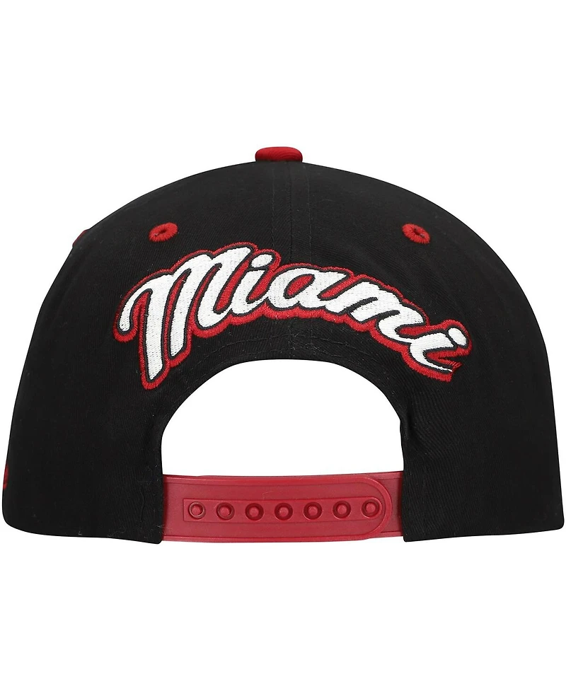 Mitchell & Ness Men's Black/Red Miami Heat Backside Script Two-Tone Pro Crown Adjustable Hat