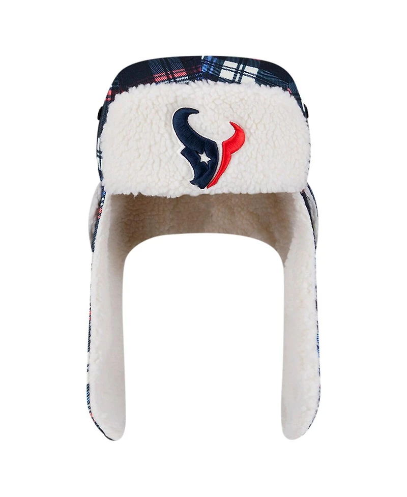 New Era Navy Houston Texans Sideline Plaid Sherpa Trapper Hat