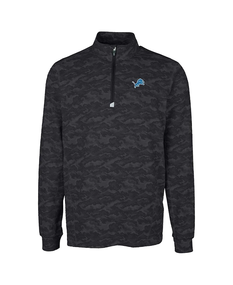 Cutter & Buck Men's Black Detroit Lions Big Tall Traverse Eco Camo Tri-Blend DryTec Quarter-Zip Jacket