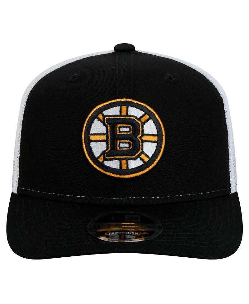 New Era Men's Black/White Boston Bruins Core Trucker 9SEVENTY Stretch-Snap Hat
