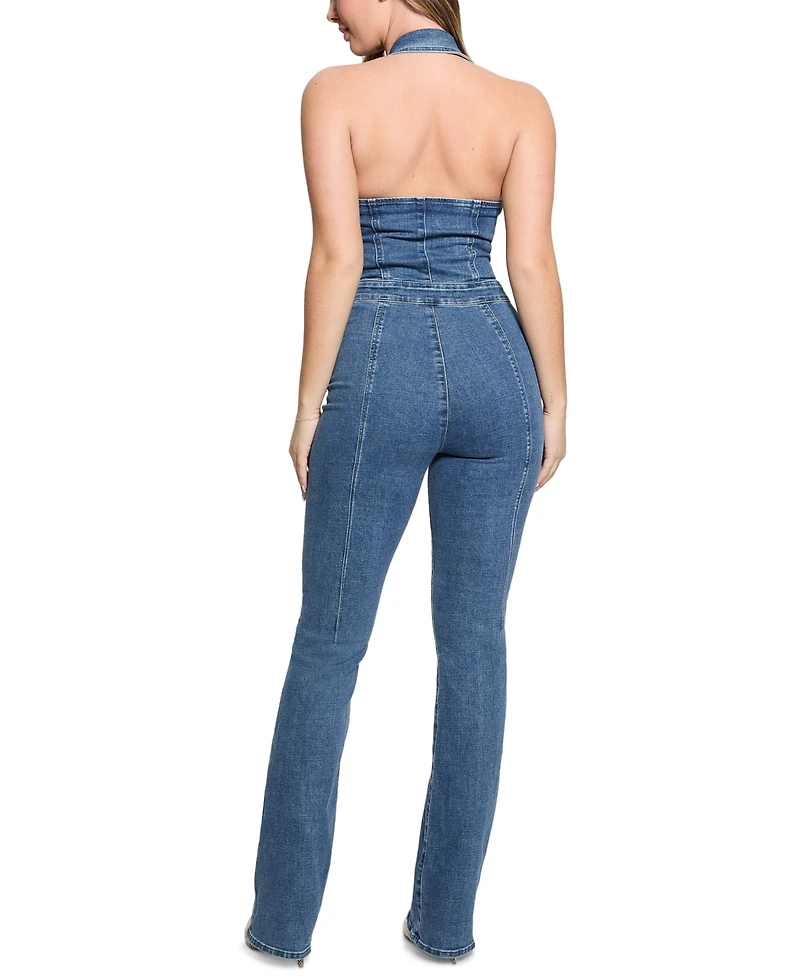Guess Women's Mia Denim Halter Jumpsuit