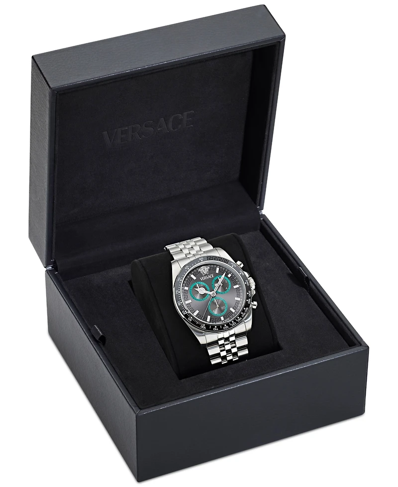 Versace Men's Swiss Chronograph Greca Wave Stainless Steel Bracelet Watch 43mm