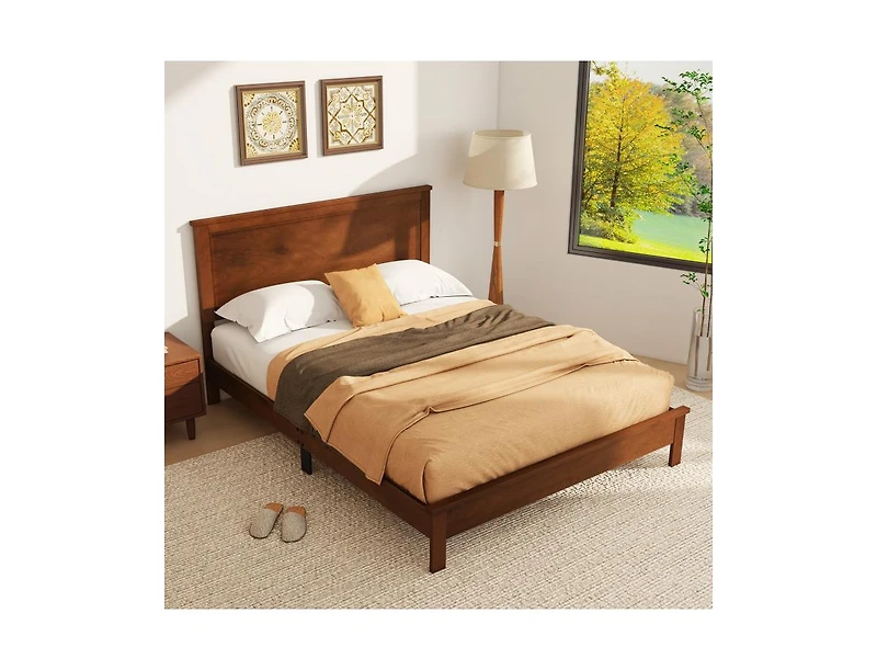 Bed Frame Platform Slat High Headboard Bedroom with Rubber Wood Leg