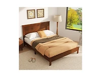 Bed Frame Platform Slat High Headboard Bedroom with Rubber Wood Leg