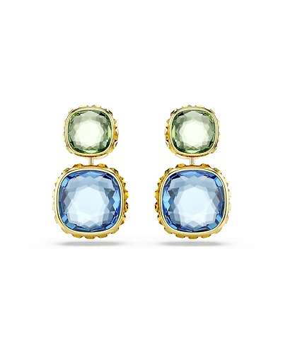 Swarovski Chroma Gold-Tone Plated Cushion Cut Drop Earrings