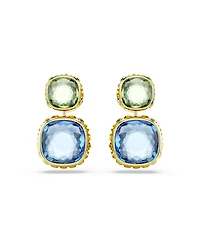 Swarovski Chroma Gold-Tone Plated Cushion Cut Drop Earrings