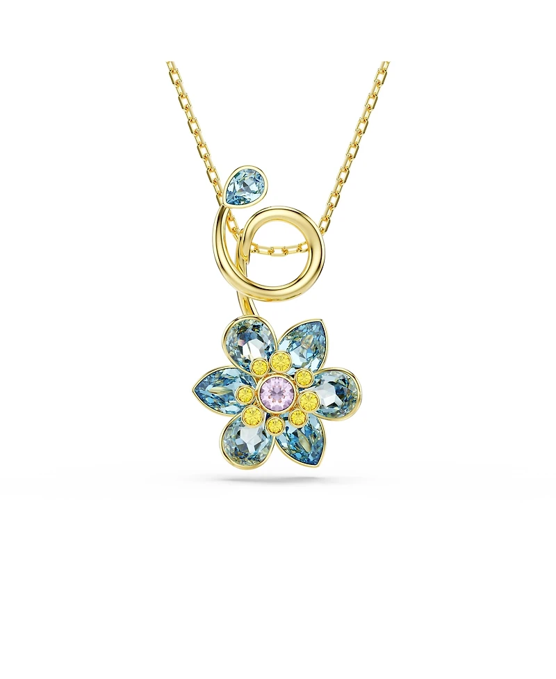Swarovski Idyllia Mixed Cuts Flower Blue Gold-Tone Plated Pendant Necklace