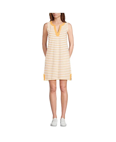 Lands' End Women's Cotton Jersey Notch Neck Dress