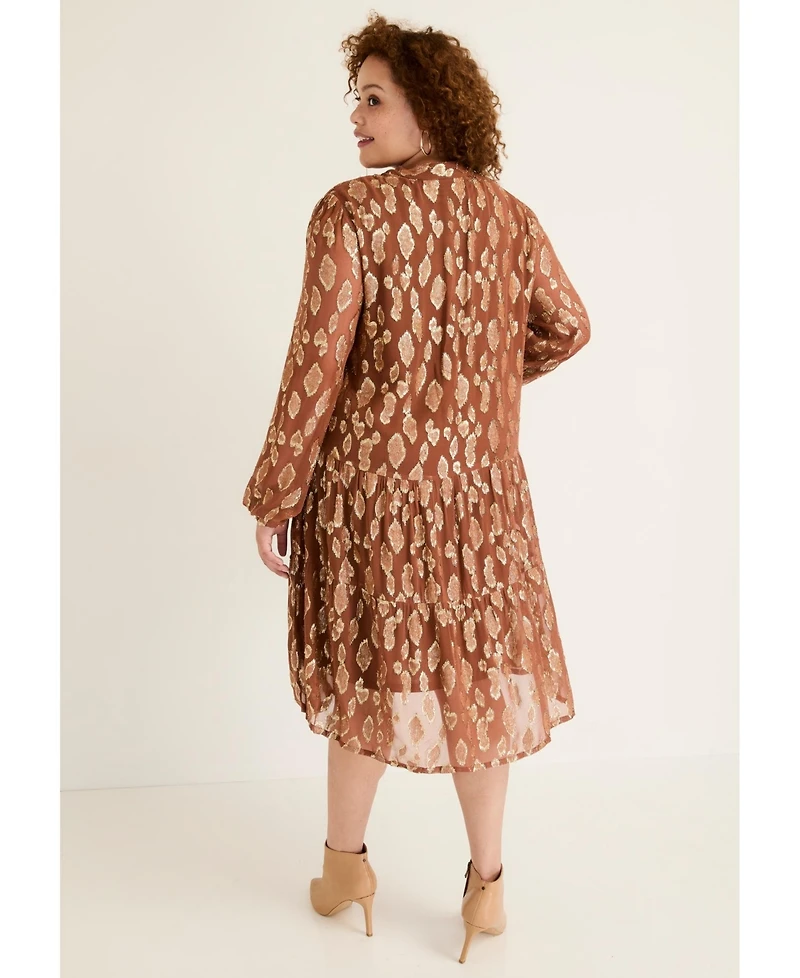 June + Vie Women's Coraline Metallic Print Georgette Dress