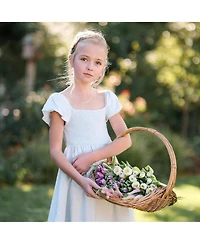 Hope & Henry Toddler Girls Sateen Cap Sleeve Special Occasion Smocked Flower Dress