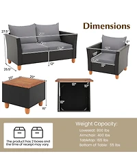 Gymax 4 Pcs Wicker Patio Furniture Set w/ Removable Cushions Storage Coffee Table
