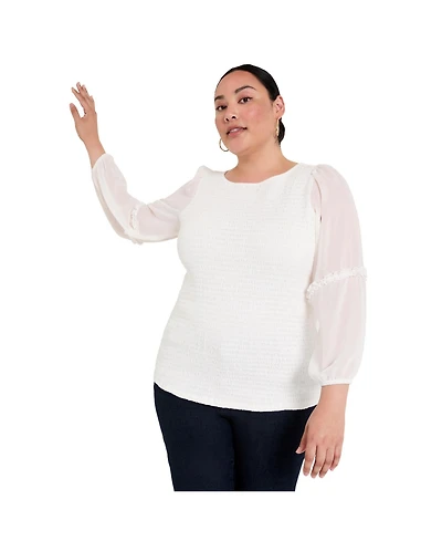 June + Vie Women's June + Vie Puff-Sleeve Smocked Blouse