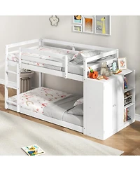 Bunk Bed with Convertible Bookcase and Ladder, Space-Saving Design for Kids' Rooms