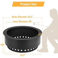 Aoodor Round Smokeless Fire Pit Ring, 36 Inch Double Layer Heavy Duty Metal Fire Pit Insert Liner for Outside Diy Campfire Above or In-Ground, Black