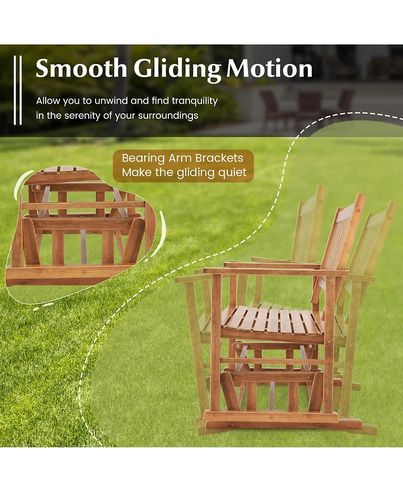 Patio Glider Loveseat Chair Swing Rocking Bench with Slatted Seat & Curved Backrest