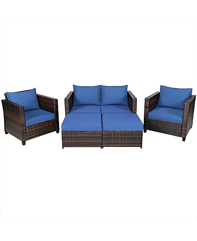 5 Pieces Patio Cushioned Rattan Furniture Set