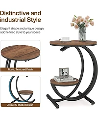 Tribesigns 2-Tier Side Table, Industrial Round End Table with Storage Shelf