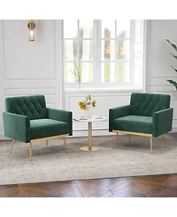 Modern Velvet Accent Chair with Button Tufted Back Metal Legs and Adjustable Foot Pads