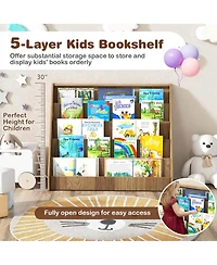 5 Tier Kids Bookshelf with Anti-Tipping Device Kids-friendly Height for Bedroom