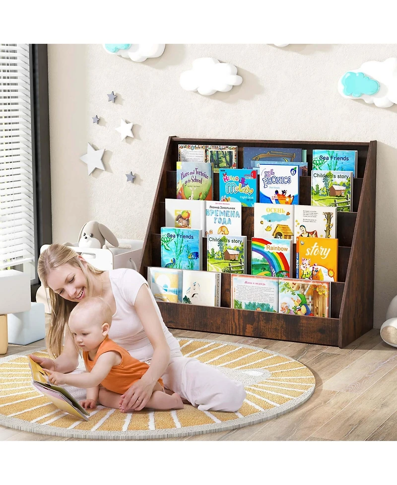 5 Tier Kids Bookshelf with Anti-Tipping Device Kids-friendly Height for Bedroom