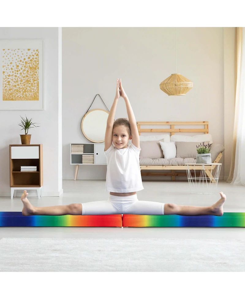 8 Ft Folding Gymnastic Beam with Anti-slip Base Pine Wood Frame Carrying Handle