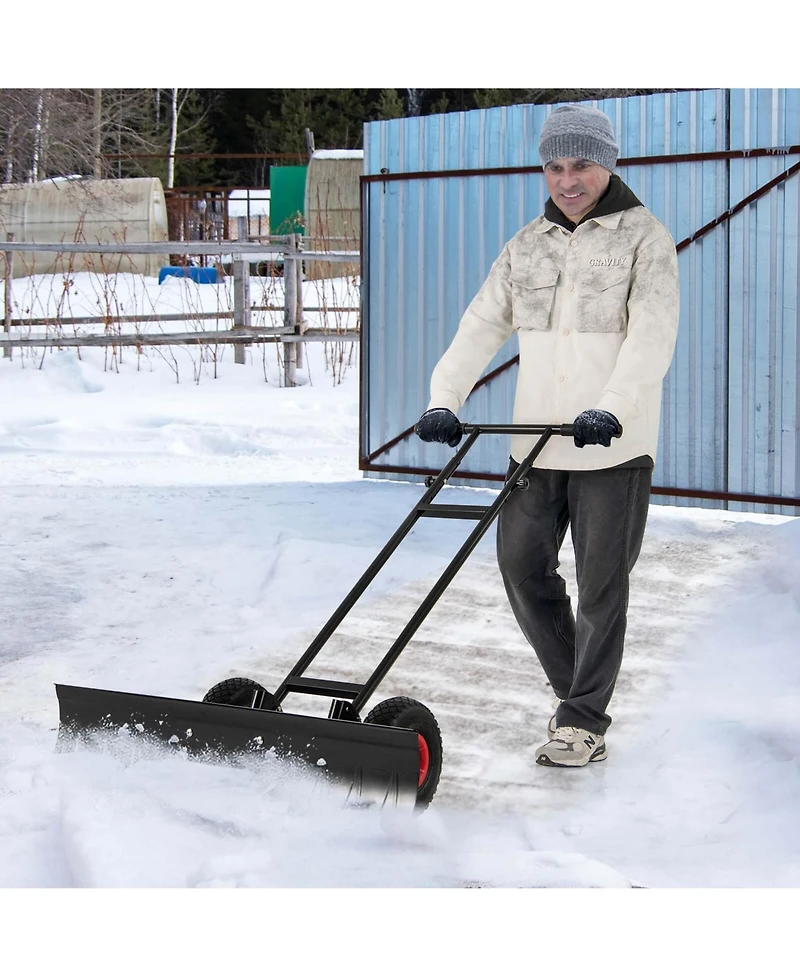 36" Snow Shovel Pusher with 10" Inflatable Wheels Adjustable Handle & Head