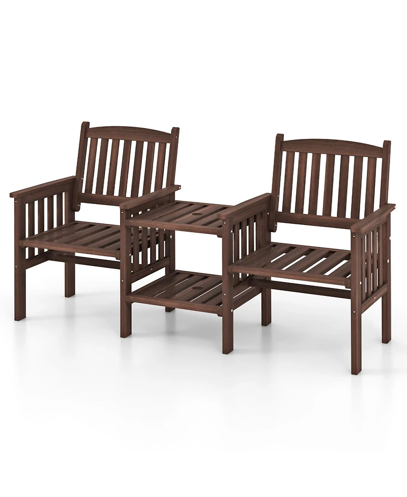 Outdoor Loveseat with 2-Tier Side Table and Umbrella Hole for Comfortable Versatile Patio Seating