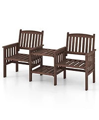 Outdoor Loveseat with 2-Tier Side Table and Umbrella Hole for Comfortable Versatile Patio Seating
