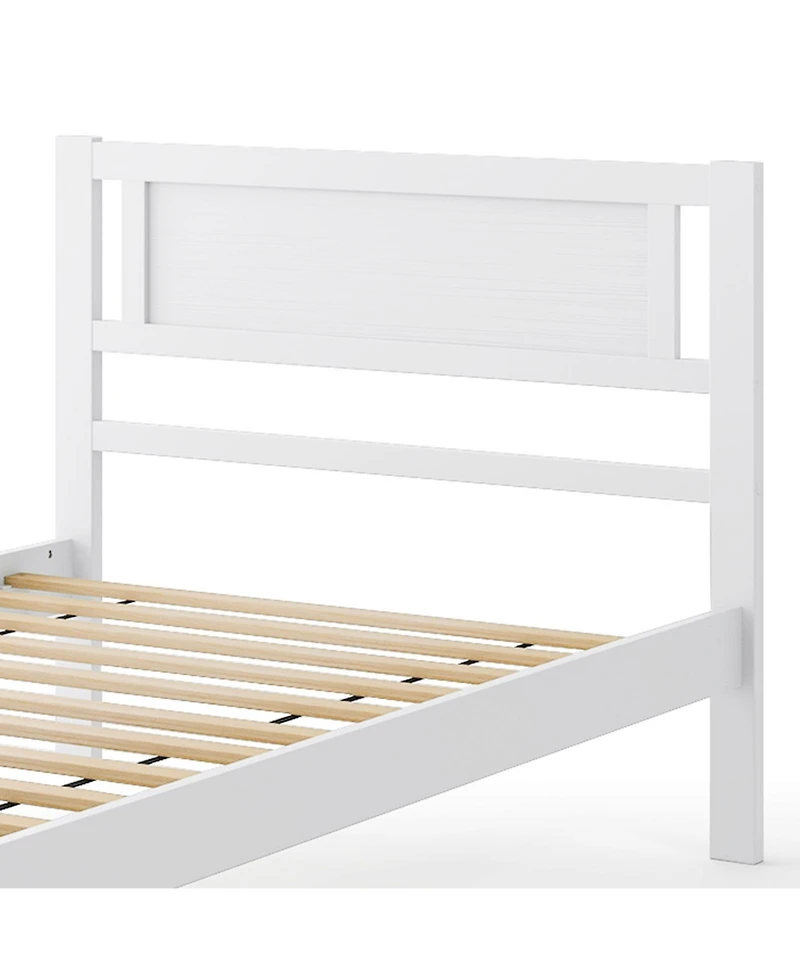 Wood Bed Frame with Headboard and Sturdy Wooden Slat Support for Mattress