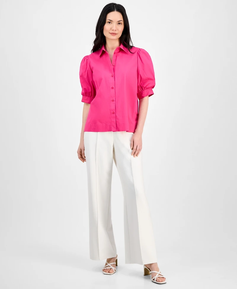 T Tahari Women's Button-Front Short-Blouson-Sleeve Shirt