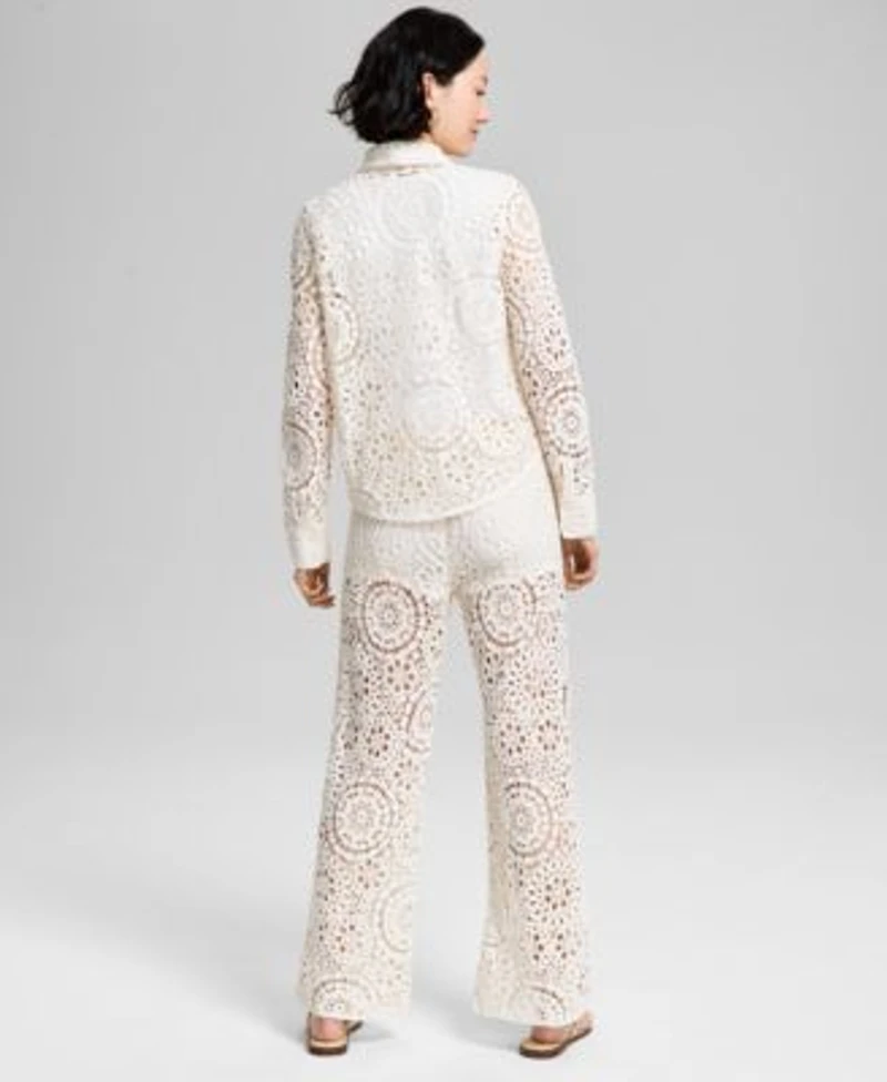 Now This Womens Crochet Woven Blouse Pants Exclusively At Macys