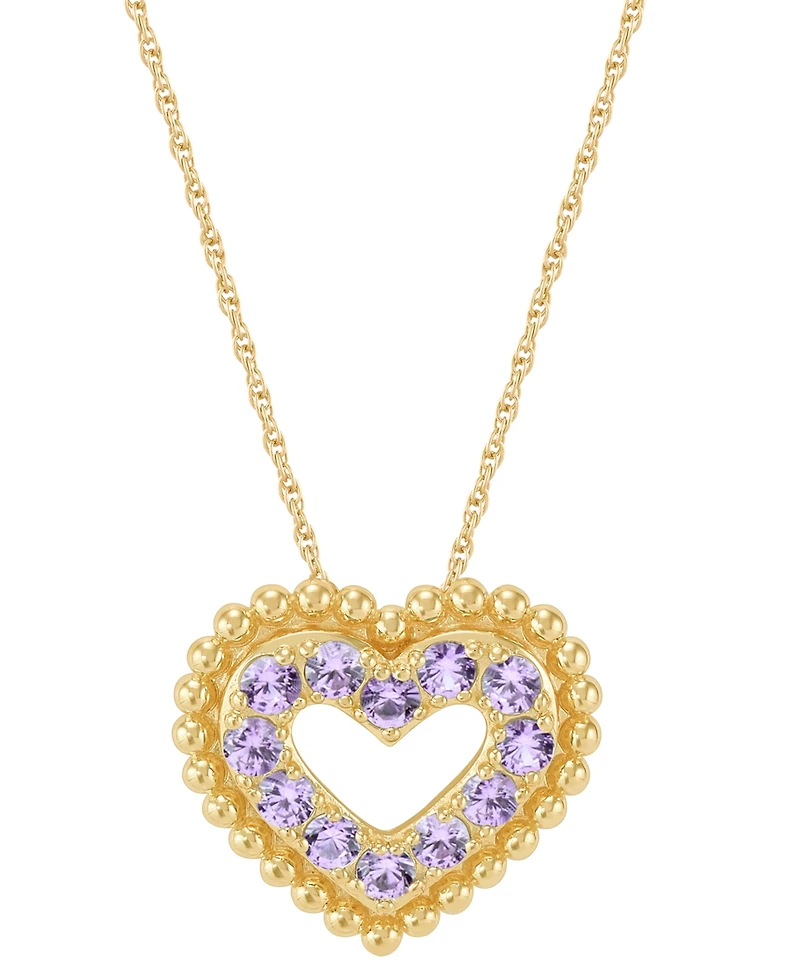 Macy's Amethyst (3/4 ct. t.w.) Heart Pendant Necklace in 14k Gold Over Sterling Silver