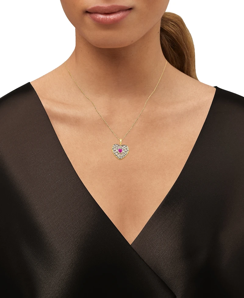 Macy's Created Ruby or Pink Sapphire (1 ct. t.w.) Heart Stud Earrings & Pendant Necklace in 14k Gold Over Sterling Silver, 16" + 2" extender