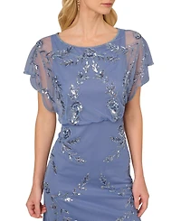 Papell Studio Women's Beaded Flutter-Sleeve Blouson Gown