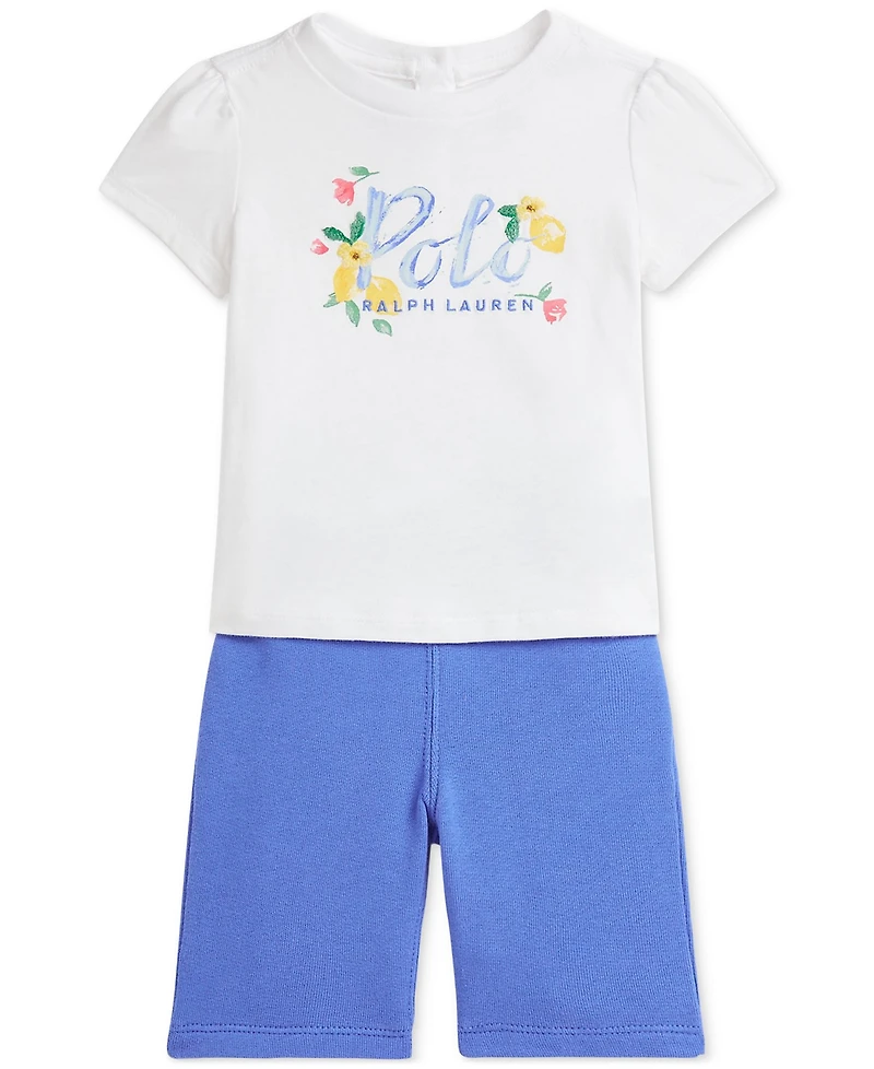 Polo Ralph Lauren Baby Girls Floral Logo Tee & Pant Set