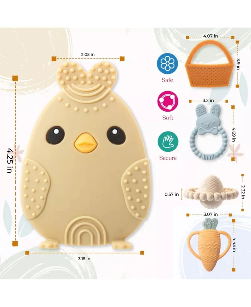 Sperric Toddler Easter Teether Set, Bunny, Carrot, Chicken, Rattle Egg & Basket Teething Toys Cute Teethers Gift Set