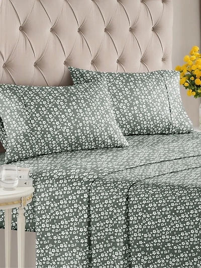 4 Piece Microfiber Floral Sheet Set - Queen