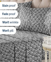 4 Piece Microfiber Floral Sheet Set - Queen