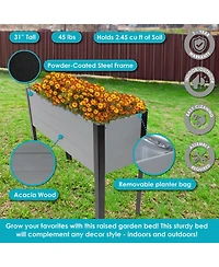 Acacia Wood Raised Garden Bed with Legs - 31-Inch H Powder-Coated Steel Frame Removable Planter Bag