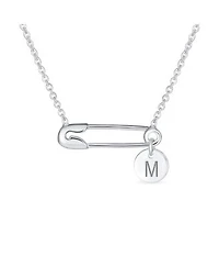 Bling Jewelry Initial Alphabet A-z Solidarity Pendant Necklace Sterling Silver Safety Pin Design
