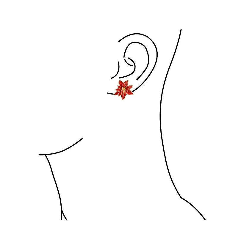 Bling Jewelry Large Statement Poinsettia Brooch Clip-On Earrings Set White Red Enamel