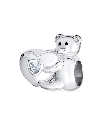 Bling Jewelry Valentine Heart Teddy Bear Cz Charm Bead Tween Daughter Sterling Silver Bracelet