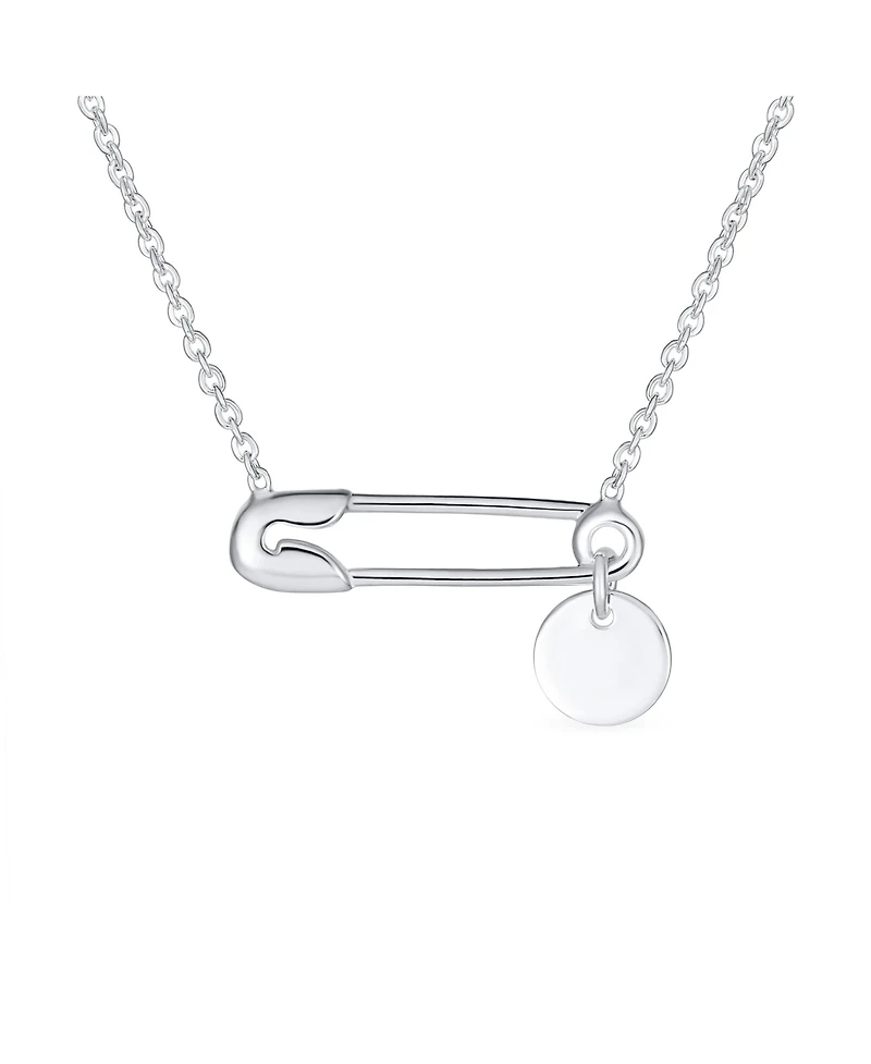 Bling Jewelry Safety Pin Initial Pendant Necklace Sterling Silver