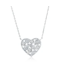 Sterling Silver, Lined Heart, Beaded Outline Cz Necklace