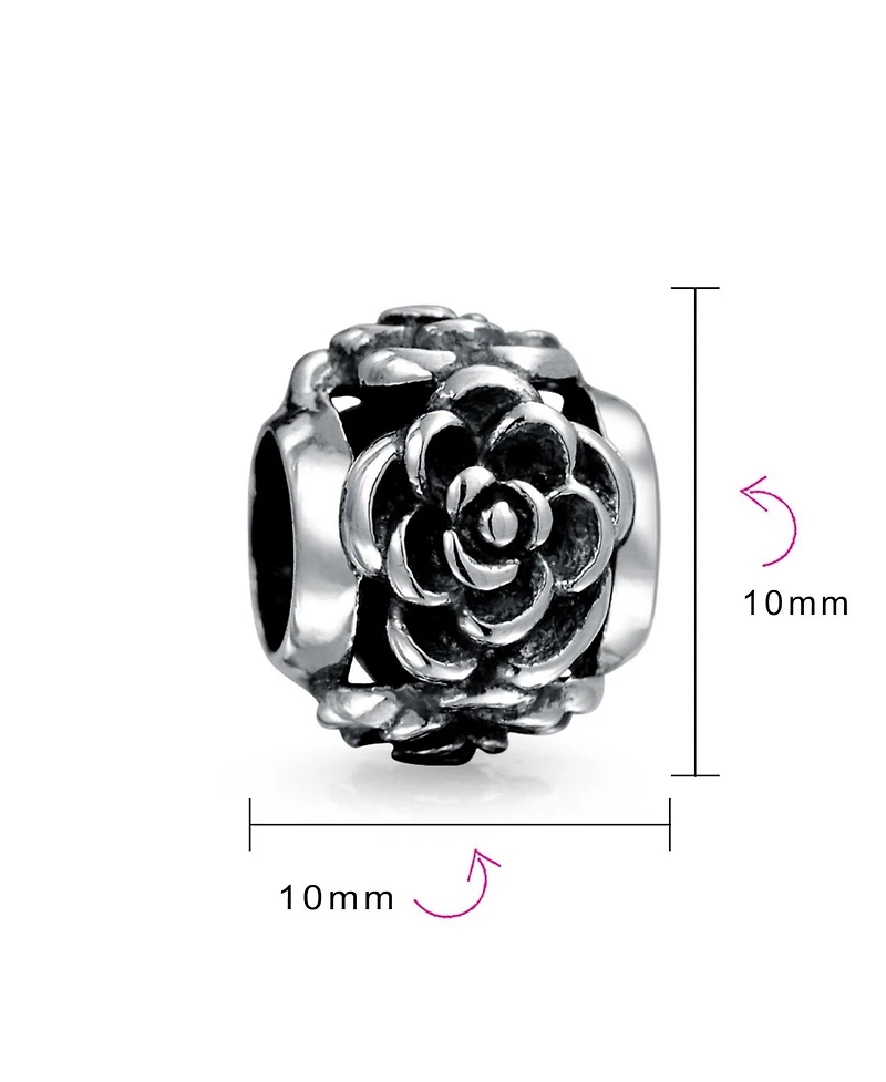 Bling Jewelry Flower Garden Black Rose Charm Bead in Oxidized Sterling Silver Bracelets
